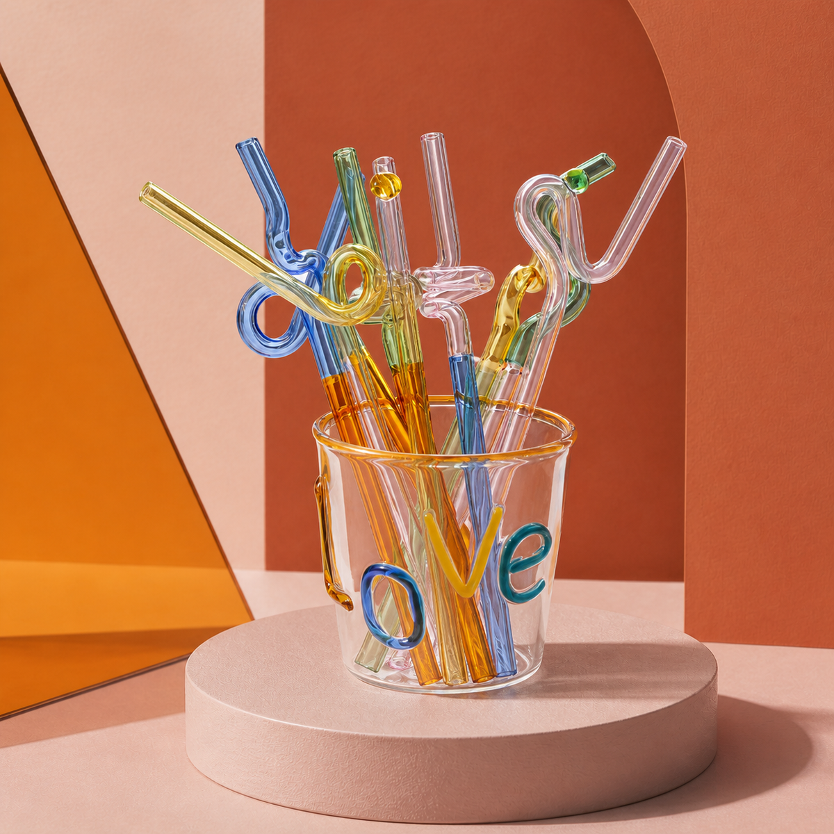 Japanese-Inspired Colorblock Glass Straw with Gift Box