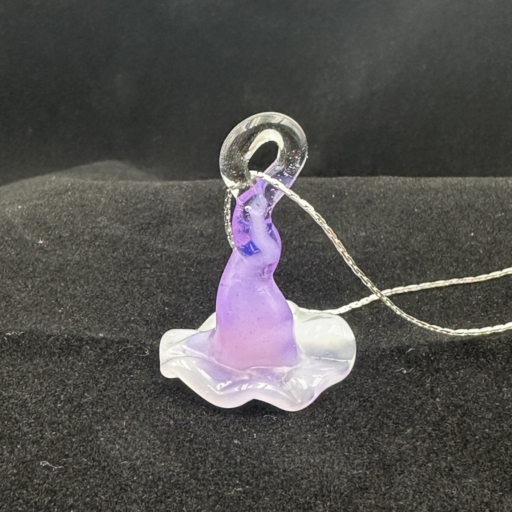 Handcrafted Purple Lampwork Glass Witch Hat Pendant Necklace