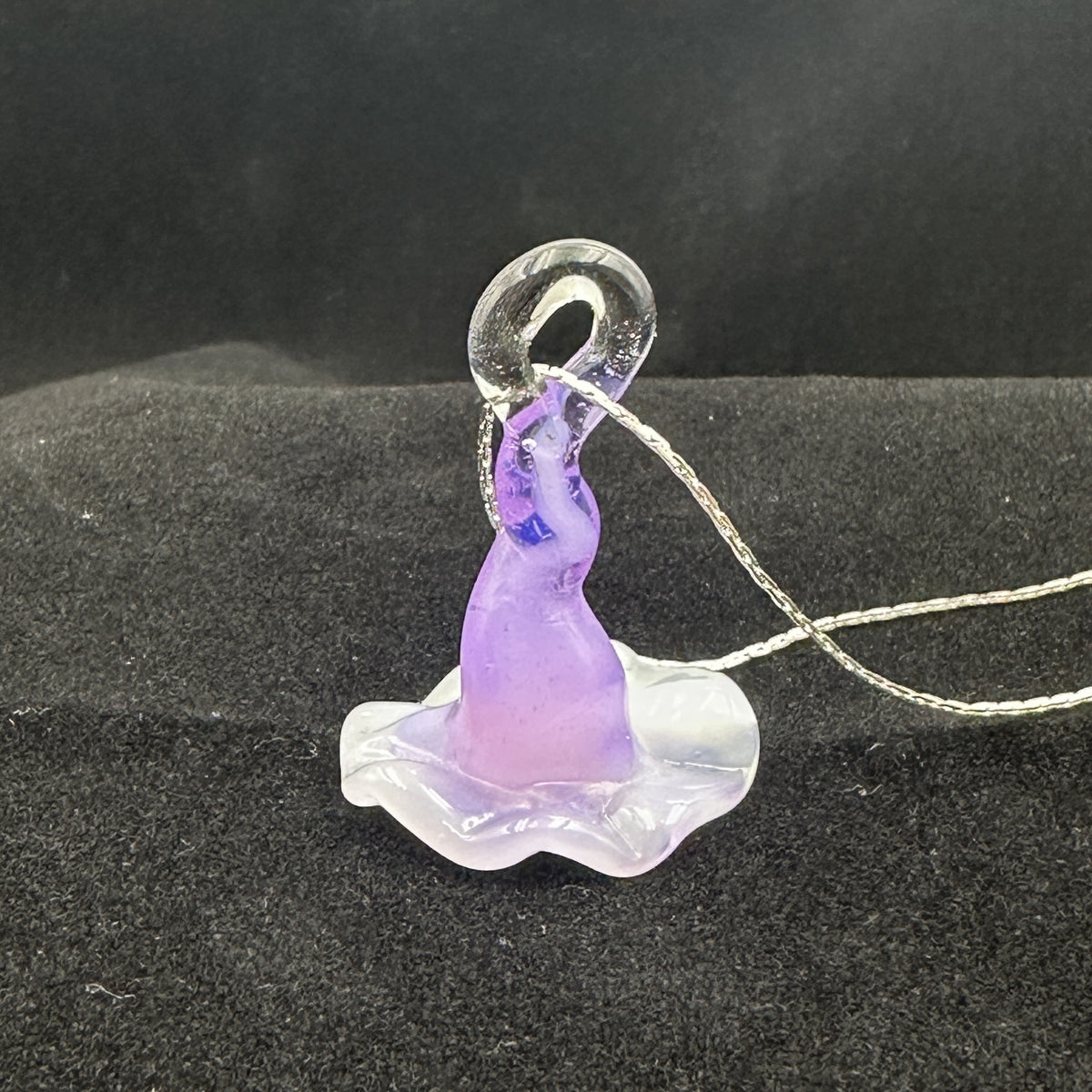 Handcrafted Purple Lampwork Glass Witch Hat Pendant Necklace