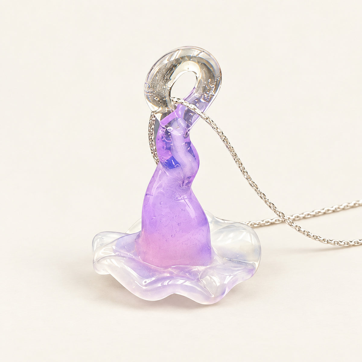 Handcrafted Purple Lampwork Glass Witch Hat Pendant Necklace