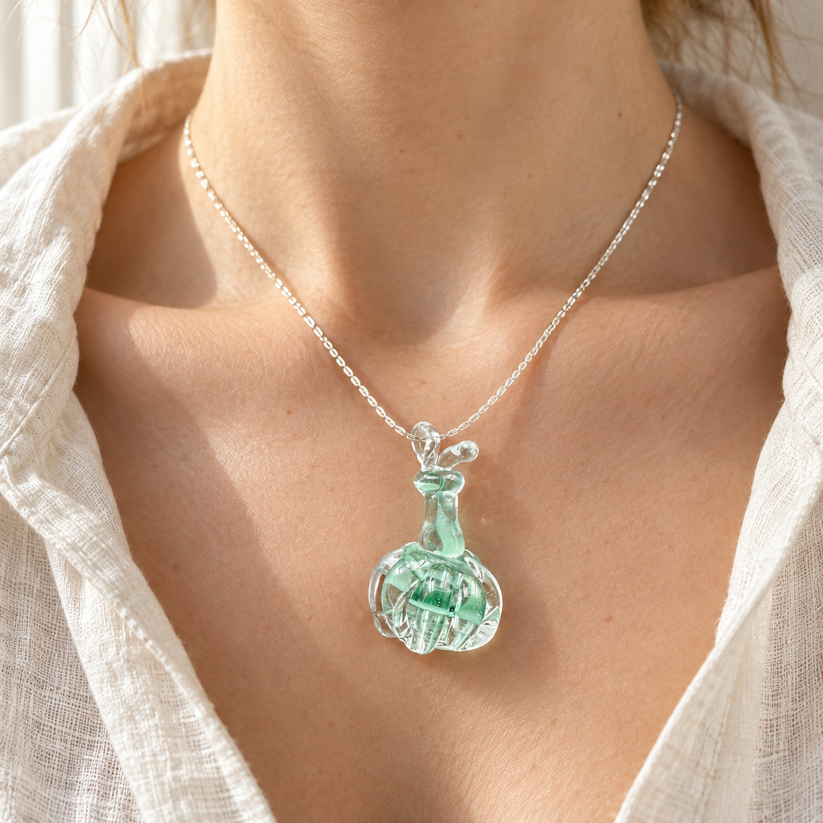 Handmade Mint Glass Potion Bottle Necklace