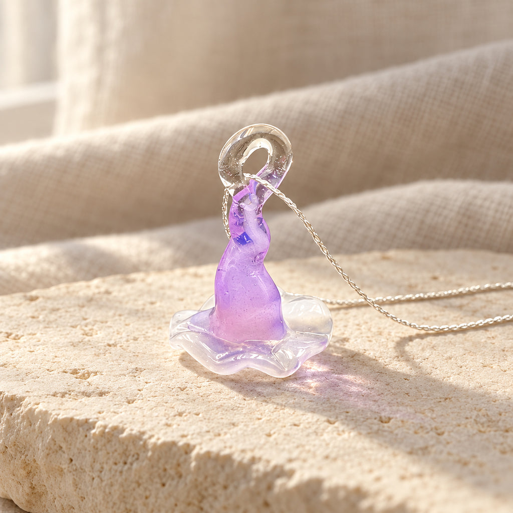 Handcrafted Purple Lampwork Glass Witch Hat Pendant Necklace