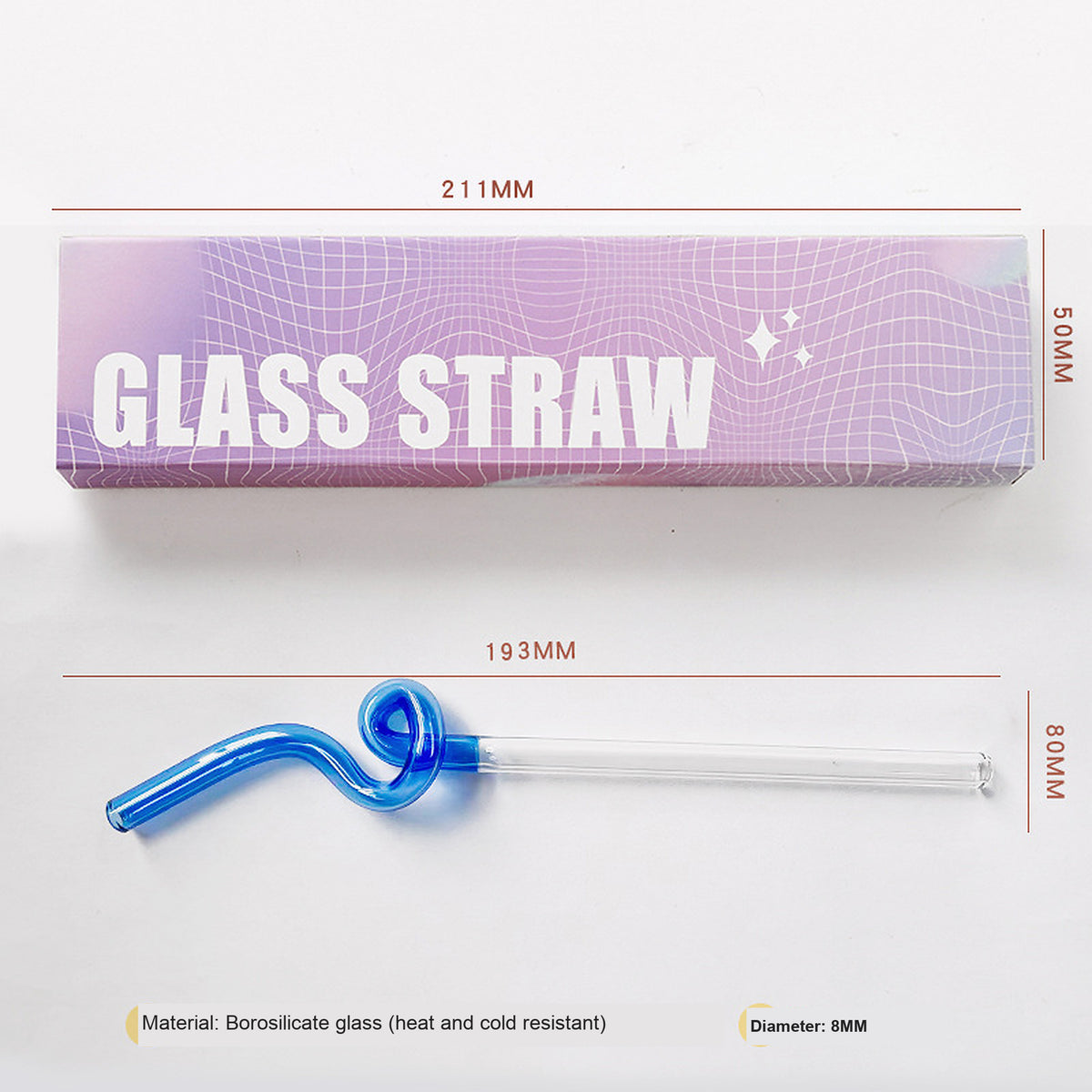 Japanese-Inspired Colorblock Glass Straw with Gift Box