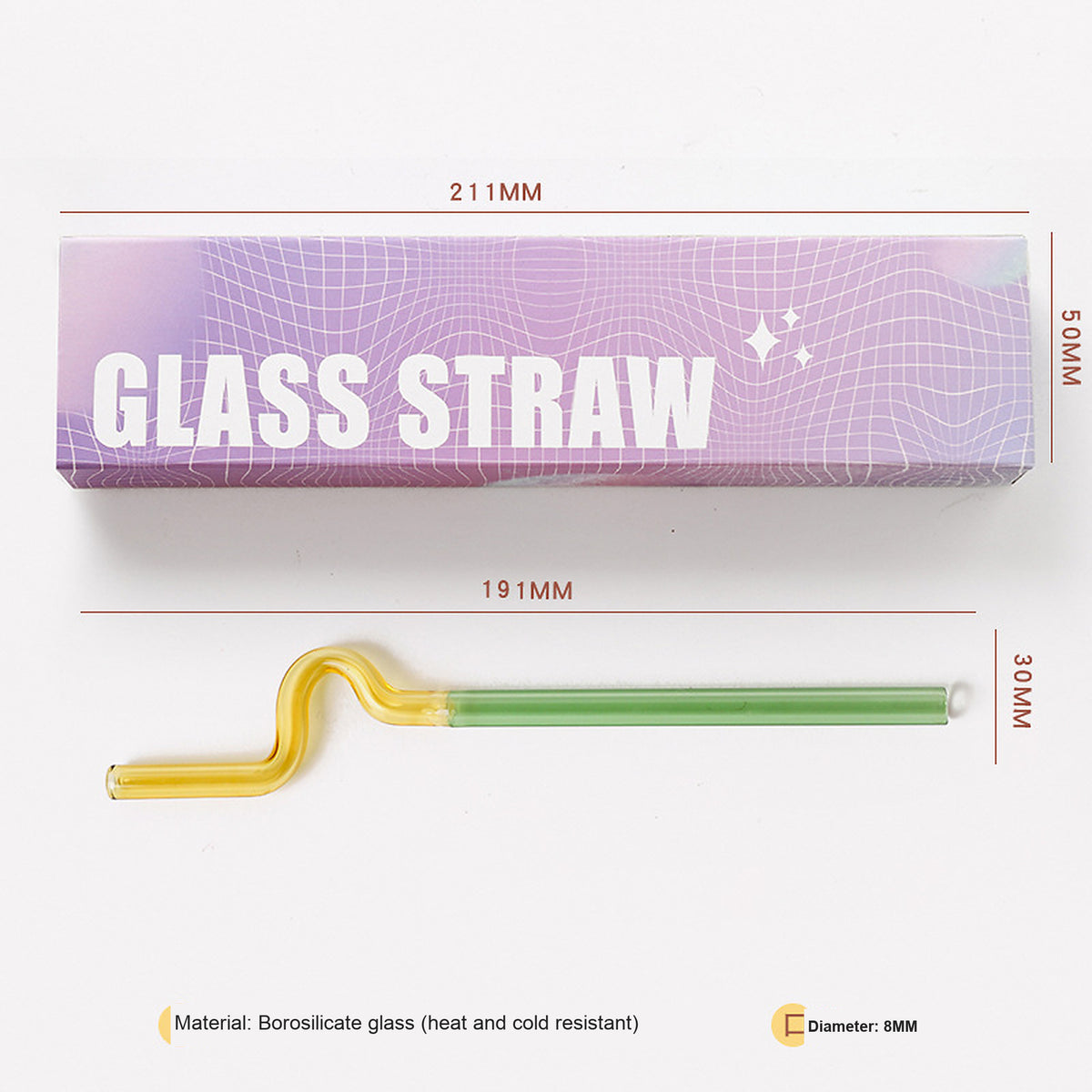 Japanese-Inspired Colorblock Glass Straw with Gift Box