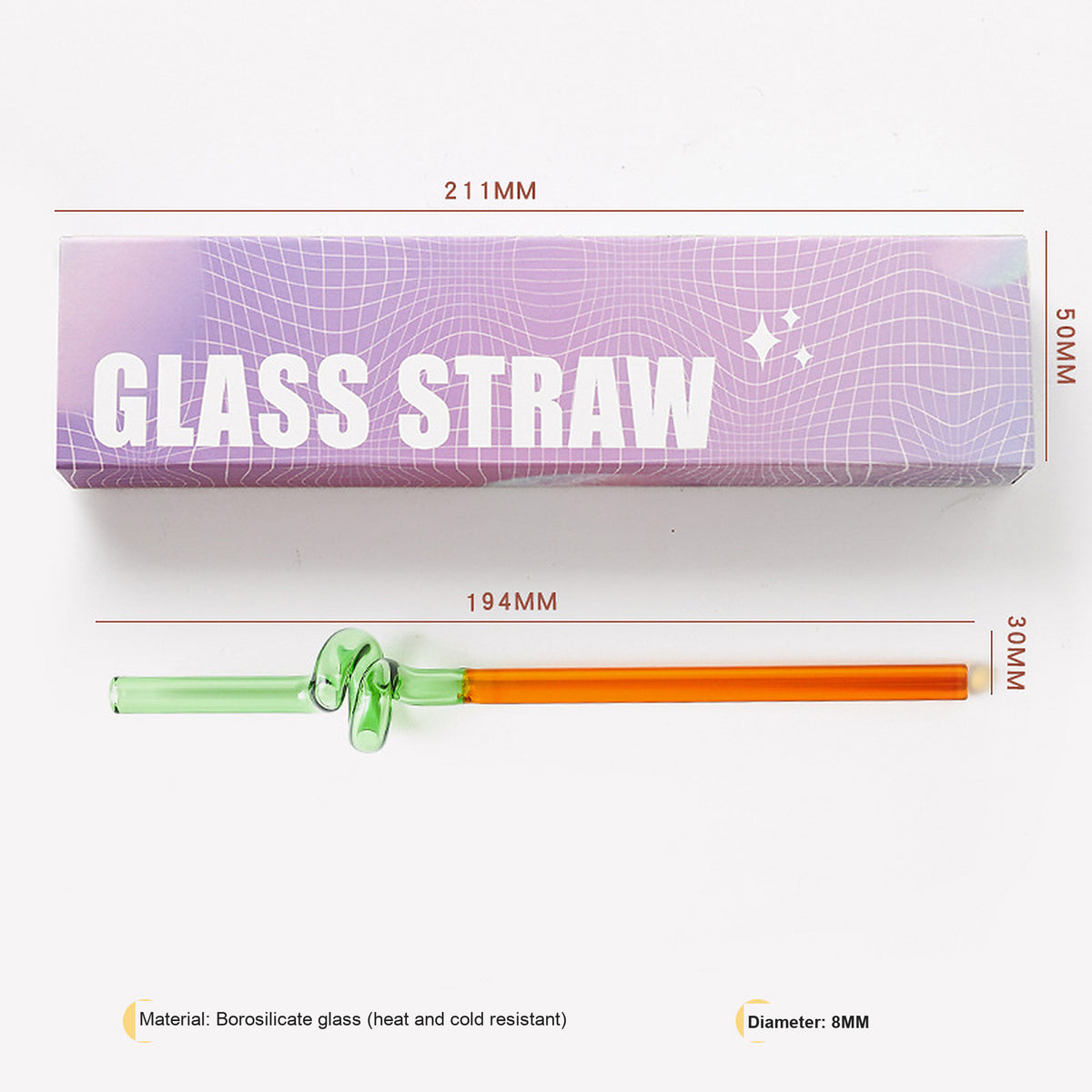 Japanese-Inspired Colorblock Glass Straw with Gift Box