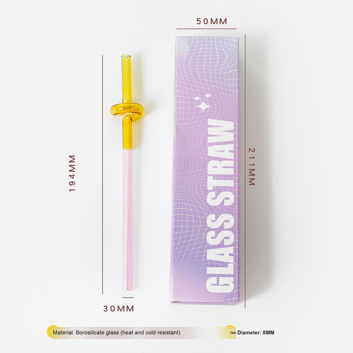 Japanese-Inspired Colorblock Glass Straw with Gift Box
