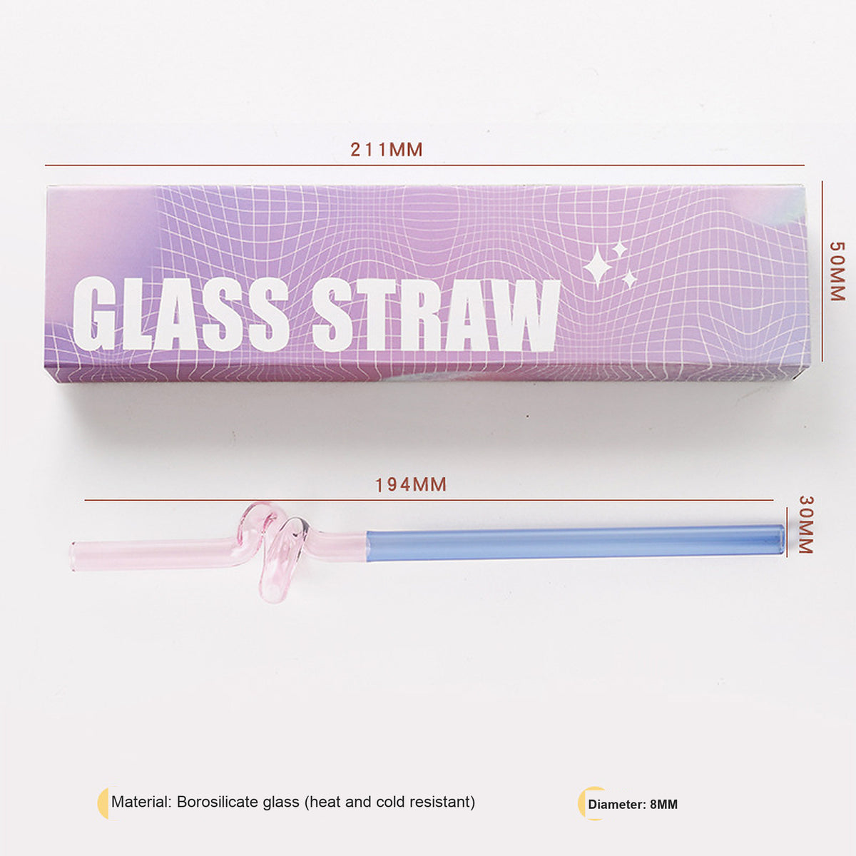 Japanese-Inspired Colorblock Glass Straw with Gift Box