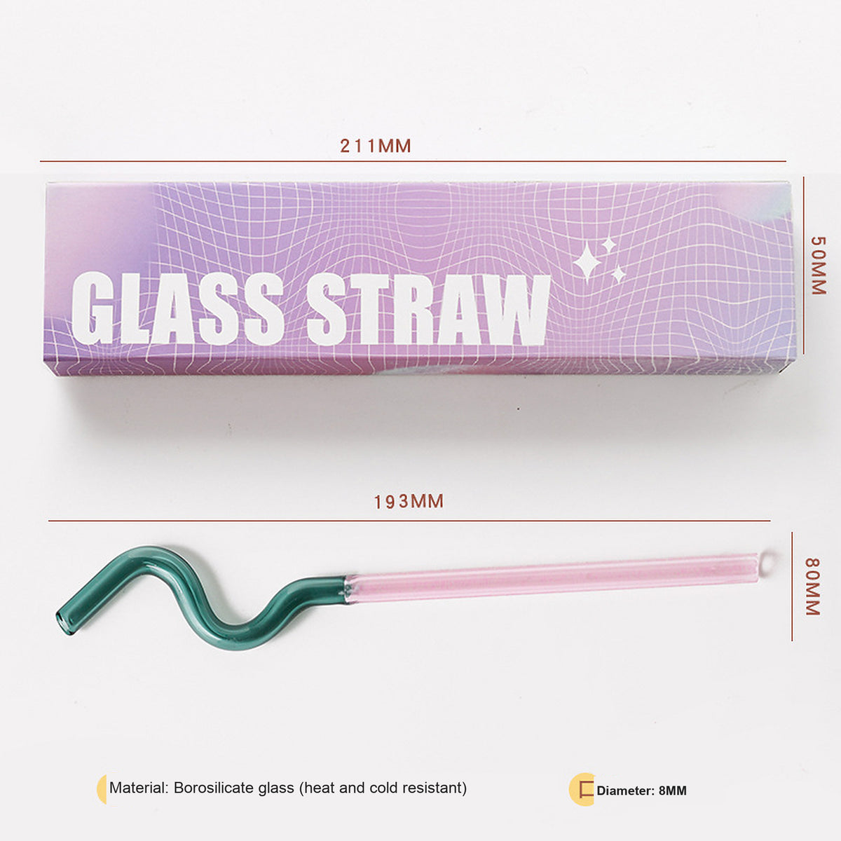 Japanese-Inspired Colorblock Glass Straw with Gift Box