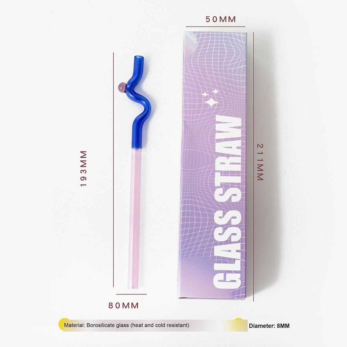 Japanese-Inspired Colorblock Glass Straw with Gift Box