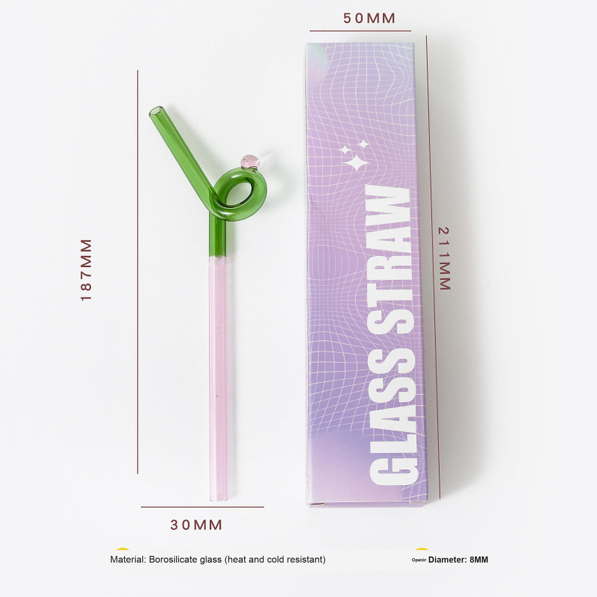 Japanese-Inspired Colorblock Glass Straw with Gift Box