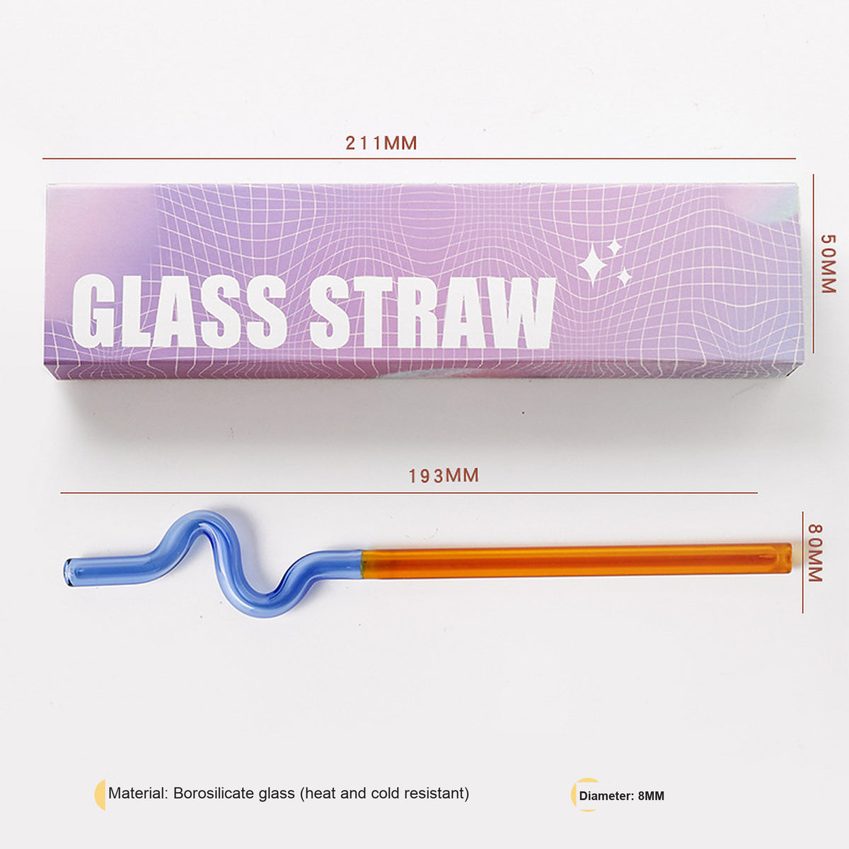 Japanese-Inspired Colorblock Glass Straw with Gift Box