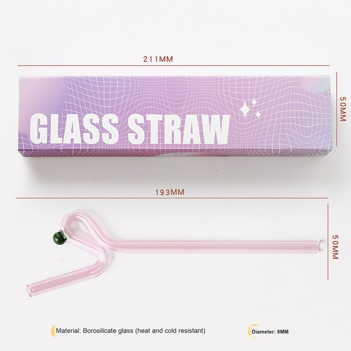 Japanese-Inspired Colorblock Glass Straw with Gift Box