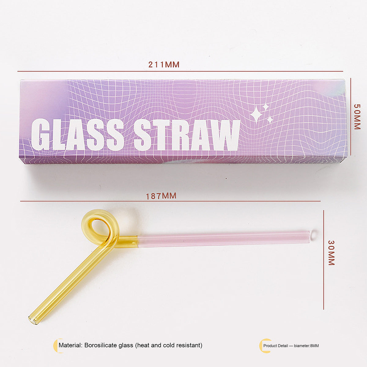 Japanese-Inspired Colorblock Glass Straw with Gift Box
