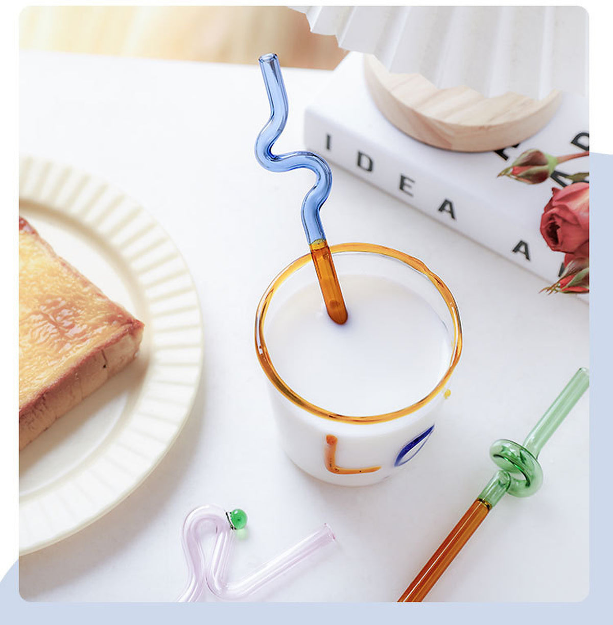 Japanese-Inspired Colorblock Glass Straw with Gift Box