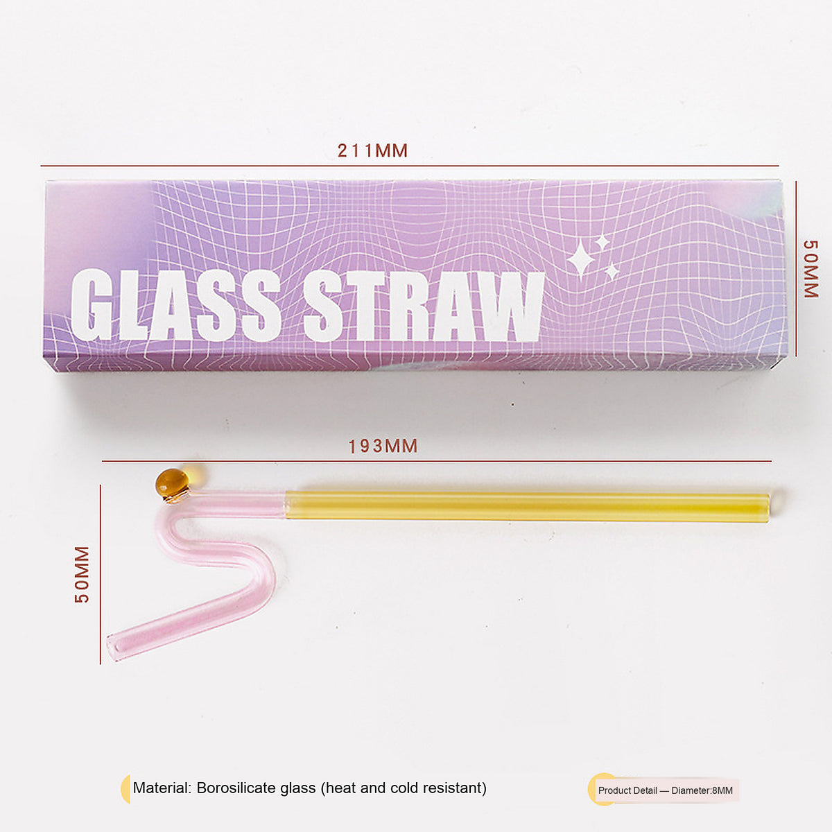 Japanese-Inspired Colorblock Glass Straw with Gift Box